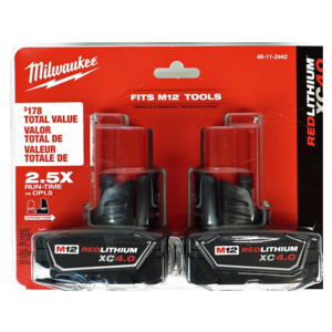 Woot - Milwaukee 48-11-2442 M12 12-Volt Lithium-Ion XC Extended Capacity 4.0 Ah Battery Pack (2-Pack) - $83.69