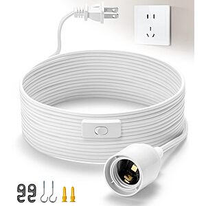 15' Plug-In Pendant Light Cord w/ E26 Socket & On/Off Switch (White) $5.49 + Free Shipping w/ Prime or on $35+