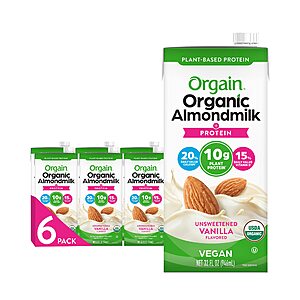 [S&S] Orgain 10g Vegan Protein Almond Milk, Unsweetened Vanilla, 32 oz 6pk $22.69