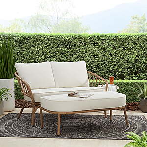 Better Homes & Gardens Willow Sage All-Weather Wicker Outdoor Loveseat and Ottoman Set, Beige - $197