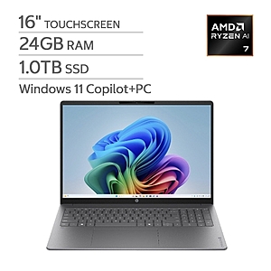 HP OmniBook 5 16" Touchscreen Laptop - AMD Ryzen AI 7 445 - Copilot+ PC - 2K (1920 x 1200) - 24GB Memory - 1TB SSD - Windows
11 Home