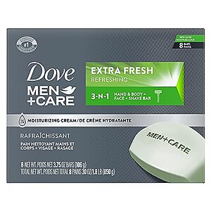 [SnS, AC] $7.13 | 8-Pack 3.75-Oz DOVE MEN + CARE 3 in 1 Bar Cleanser for Body, Face, and Shaving (Extra Fresh) at Amazon