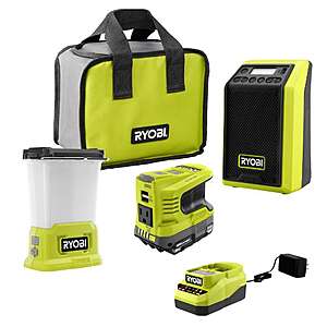ONE+ 18V Cordless 3-Tool Storm Combo Kit with Radio, Area Light, Power Inverter, 2.0 Ah Battery, and Charger $119