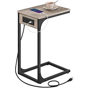 [Prime] $19.99* | VASAGLE C-Shaped Side Table w/ Charging Station (Heather Greige) at Amazon