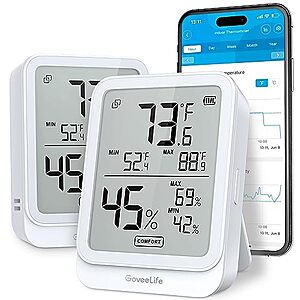 [AC] $16.99* | 2-Pk GoveeLife Hygrometer Thermometer Room Temperature Monitor (H5104) at Amazon