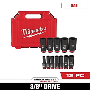 Milwaukee SHOCKWAVE 3/8 in. Drive Deep Well 6 Point Impact Socket Set (12-Piece) $39.97