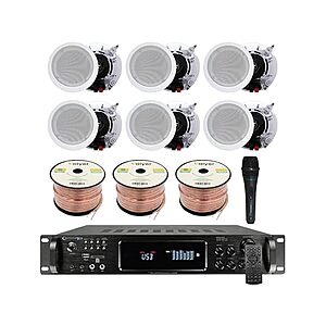 Vaiyer 7.2-Channel 4500W Home Theater System Kit w/ 6 5.25" Ceiling Speakers, Mic, Remote & 300' Wire $199.99 + Free Shipping w/ Prime