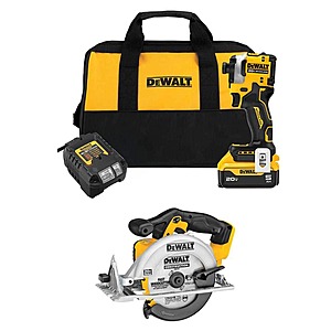 DeWalt ATOMIC 20V MAX Lithium-Ion Cordless 1/4 in. Brushless Impact Driver Kit and 6.5 in. Circ Saw with 5Ah Battery & Charger $229