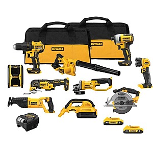 Dewalt 20-Volt Max Lithium-Ion 10-Tool Cordless Combo Kit with Two 2.0 Ah Batteries, Charger and 2 Bags $649
