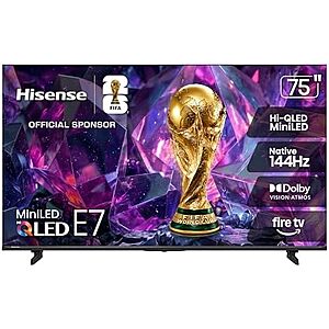 $699.99* | Hisense 75" E7 Cinema Series Hi-QLED Mini-LED 4K UHD Smart Fire TV (75E7SF, 2026) at Amazon