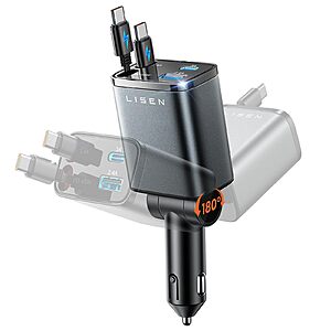 75W Lisen Retractable Car Charger w/ Dual USB-C Cable $11.99 + Free Shipping w/ Prime or on $35+