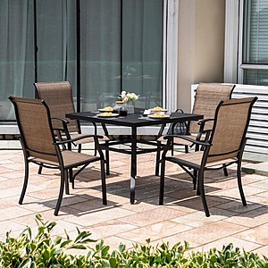 Nuu Garden 5-Pieces Rust-Free Metal Outdoor Patio Dining Set with 4 Textilene Dining Chairs and Square Dining Table, $273, FS, Home Depot