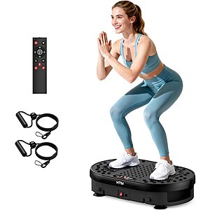 HTM Vibration Plate for Lymphatic Drainage, 9 Modes & 120 Speeds w/ Resistance Bands Slot & Remote, 300 Lbs Load $37.99