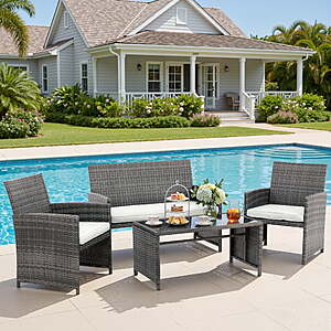 [AC]4 Pcs Walsunny Outdoor Patio Rattan Wicker Furniture Set(White/Blue) $123.49 + Free S&H at Walmart