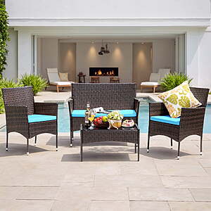 Lacoo 4 Piece Outdoor Patio Furniture Set with Cushions, Blue/Red $119.99 + Free S&H at Walmart