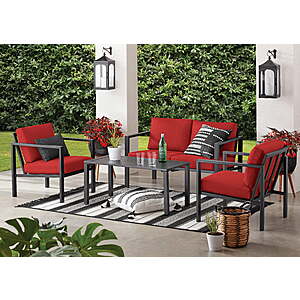 Mainstays Dashwood 4-Piece Outdoor Patio Conversation Set, Seats 4, Red, $197,  FS, Walmart