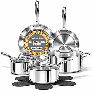 Gotham Steel 10 Pcs Tri Ply Stainless Steel Cookware Set, Pots and Pans Set with Induction Bottom, Made Without PTFE PFOA PFOS, Metal Utensil Safe, Oven and Dishwasher Safe $64.06