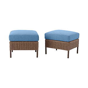 Mainstays Chelsea 2 Pieces Outdoor Patio Ottoman with Blue Cushions, $97, FS, Walmart