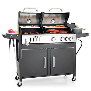 Captiva Designs Propane Gas and Charcoal Grill Combo with Side Burner,Black $439.84