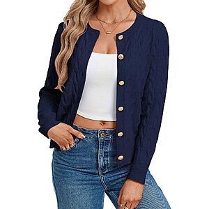 GRACE KARIN Women Navy Button Up Cable Knit Cardigan Sweaters Fall Outfits $11.25