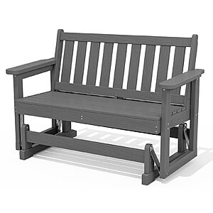 SERWALL 2 Person Patio Glider Bench, HDPE All Weather Swinging Bench, Grey $224.99