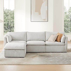 Spruce & Spring Nereidix 114" 4-Piece Modular Fabric Sectional Sofa w/ Ottoman (Light Grey) $639.30 + Free Shipping