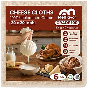 Amazon – 6-Pack 20"x20" Reusable Cheesecloths - $4.99–$9.49 w/ Code