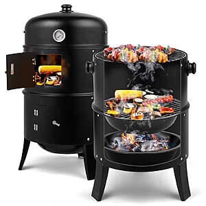$52: Zimtown BBQ Charcoal Grill Outdoor Barbecue Pit Smoker with 3 Levels Patio Backyard Black at Walmart.com