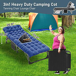 $70 FS Walmart by Slsy Folding Lounge Chair, 5-Position Adjustable Outdoor Reclining Chair, Folding Sleeping Bed Cot, Folding Chaise Lounge Chair