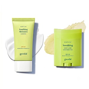 [BUNDLE] Goodal Heartleaf Soothing Moisture Sunscreen + Heartleaf Soothing Quick Sliding Sunscreen Stick $27.36 + Free Shipping w/ Prime or Order $35+