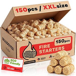 WOODOVER 150 pcs Large Fire Starters for Fireplace, Natural Fire Starter for Campfires, for Wood Stove, BBQ, Grill, Pizza Oven, Outdoor Fire Pit, Chimney Charcoal Starter $21.92