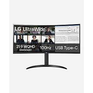 LG 34WR55QK-B 34-inch UltraWide WQHD (3440 x 1440) Curved Computer Monitor $299.99