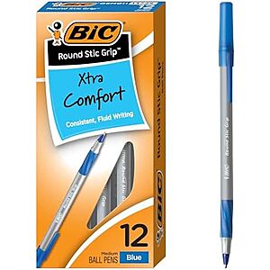 [SnS] $2.75 | 12-Count BIC Round Stic Grip Xtra Comfort Ballpoint Pen, Blue Ink at Amazon