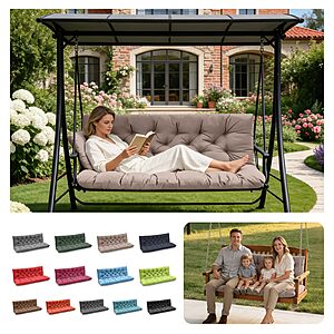 LCYY.TG Porch Swing Cushions, Outdoor Swing Replacement Cushions 3 Seater with Backrest, Waterproof Bench Cushion with Ties,for Patio,Porch, Garden,Backyard (Khaki 60 * 40 in) $24