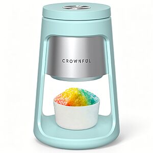 CROWNFUL Shaved Ice Machine, Blue 130W Electric Ice Shaver with 2 Ice Cups $25 + Free Shipping