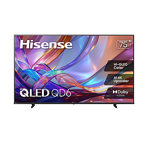 BJs Members: 75" Hisense QD65SR Series Hi-QLED Quantum Dots 4K Smart Roku TV w/ 3-Year Warranty $549.99 + Free Shipping