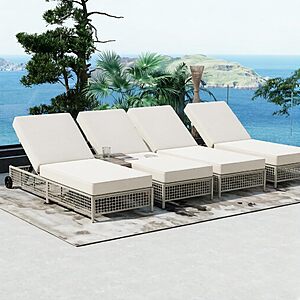 Merax Set of 4 Outdoor Chaise Lounge Chairs, Rattan Wicker Patio Lounge Chairs with Adjustable Backrest, Cushions and Wheels, various colors $899.99