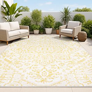 JONATHAN Y Boho Medallion Indoor Outdoor Area Rug 9X12 Cream/Yellow $95.99