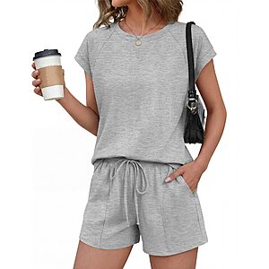 Ekouaer Cotton Pajamas for Women Set 2 Piece Cap Sleeve Lounge Sets $12.99