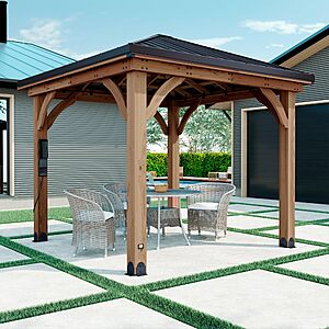 Backyard Discovery Barrington Cedar Wood Outdoor Gazebo Pavilion with Hardtop Galvanized Steel Hip Roof, Snow Support, Wind Resistance, PowerPort, various size, from $1799
