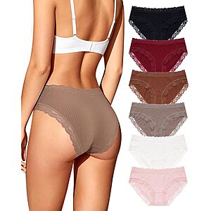6-Count LEVAO Women's Cotton Lace Bikini Panties (S–XL, Multicolor) from $4.99 ($0.78 each) + Free Shipping w/ Prime or on $35+ $6.49