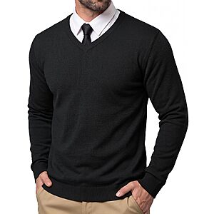 CRYSULLY Men V Neck Dress Sweaters Cable Knit Pullover Sweater $19.99