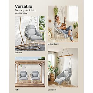 SONGMICS Hanging Chair, Boho Swing Chair with Large, Thick Cushion, various colors, from $54.98