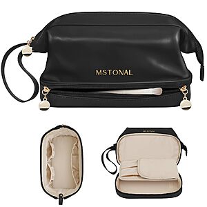MSTONAL Travel Makeup Bag, Double Layer Cosmetic Bags for Women,Black $9.99