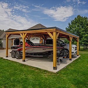 Backyard Discovery Kingsport 20' x 20' Cedar Wood Outdoor Carport Garage with Heavy-Duty Galvanized Steel Slope Roof, Snow Support, Wind Resistance, PowerPort $4398.99