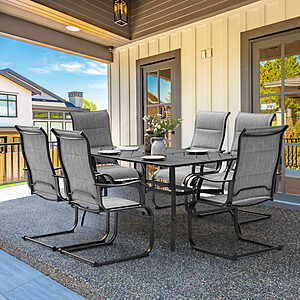 Nuu Garden 7 -Piece Curved Leg Table Patio Dining Set Iron Rectangle Table with 6 Light gray C-spring Chairs one_size | SD006-T352BK $436.5