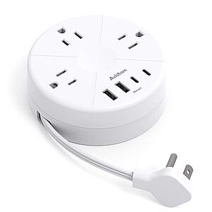 7-in-1 Addtam Travel Power Strip w/ 1' Retractable Cord (White or Purple) $9.99 + Free Shipping w/ Prime or on $35+