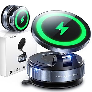MRGLAS 15W MagSafe 360° Car Mount Phone Charger w/ 3.3' USB-C Cable, 109+lbs Suction, 2800gf Magnetic Power $15
