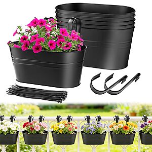 6-Pack 10.8" Oval Metal Railing Planter w/ Drainage Holes & Hooks (Black) $12.99 + Free Shipping w/ Prime or on $35+
