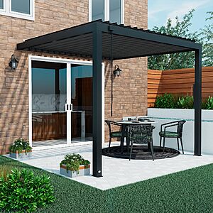 Backyard Discovery Evanston Galvanized Steel Wall-Mounted Louvered Pergola Kit with Adjustable Roof, Shade, Rain Protection, High-Wind Rating, PowerPort, various size, from $1599